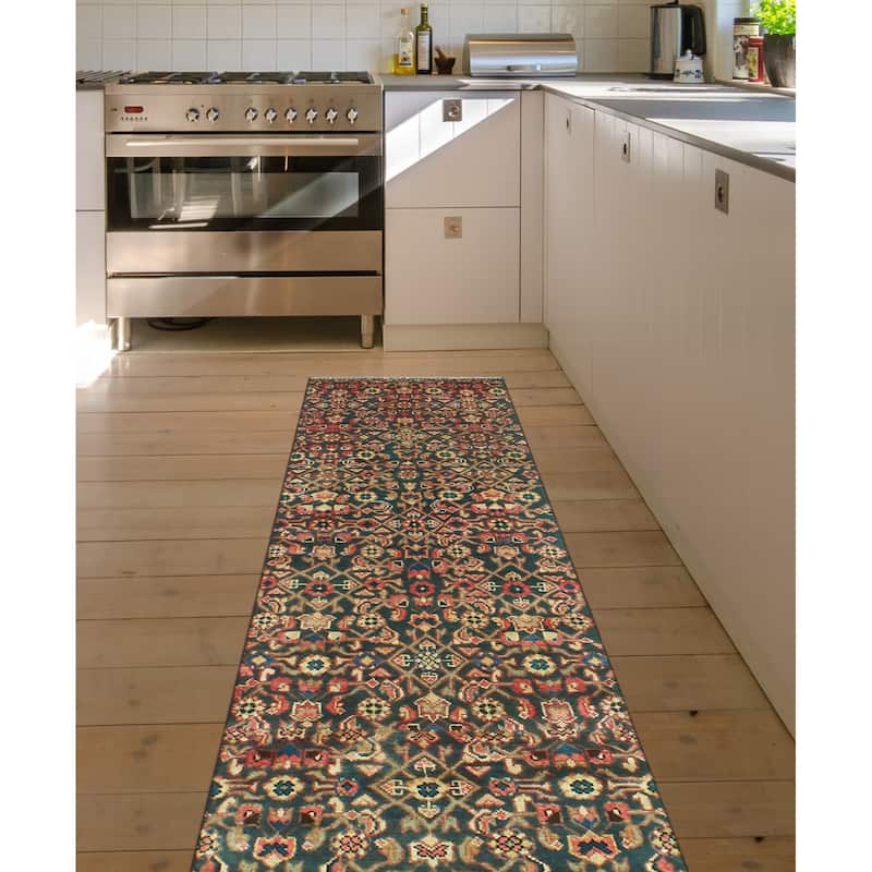 Fine Vintage Distressed Aristoc Navy/Beige Runner - 2'5" x 9'1"