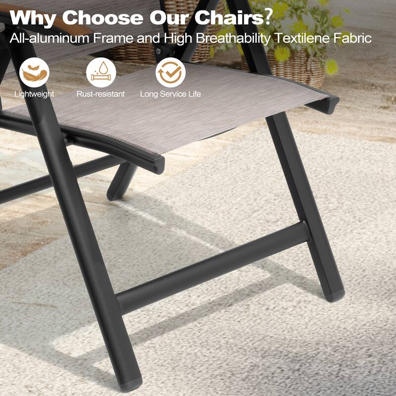 Pellebant Patio Folding Chairs Camping Deck Garden Aluminum Dining Chair - 23.6 in W * 16.9 in D * 42.1 in H