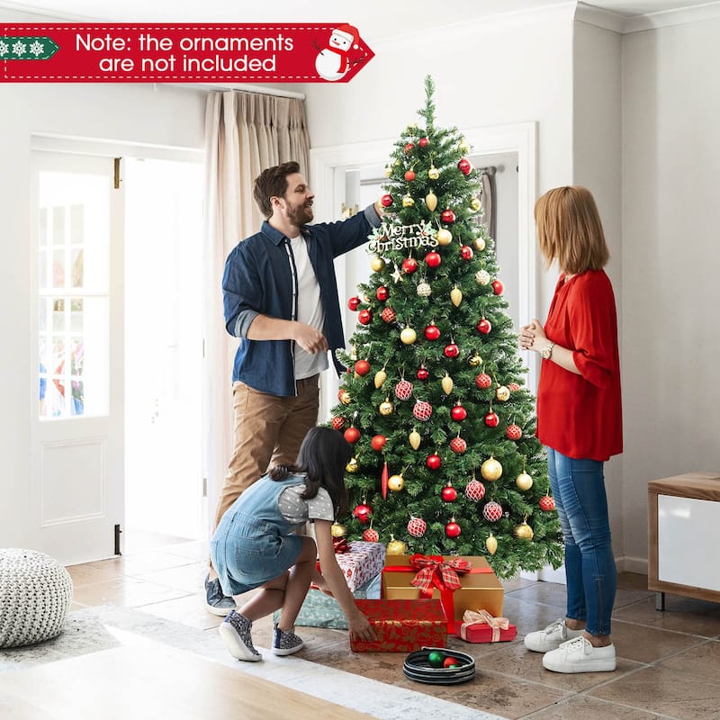 Gymax 6/7/8 FT Pre-Lit Artificial Christmas Tree Hinged Xmas Tree w/