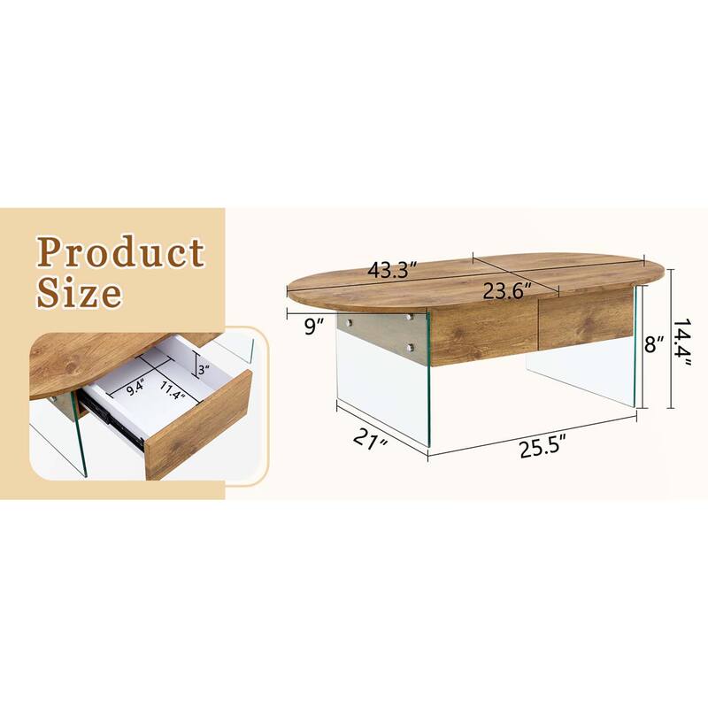 43.3"x23.6"Oval Double Drawer Coffee Table