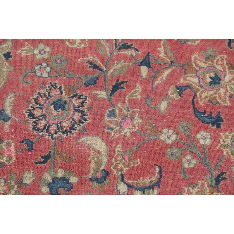 Traditional Pink Mashad Persian Vintage Rug Hand-Knotted Wool Carpet - 9'5"x 12'5"
