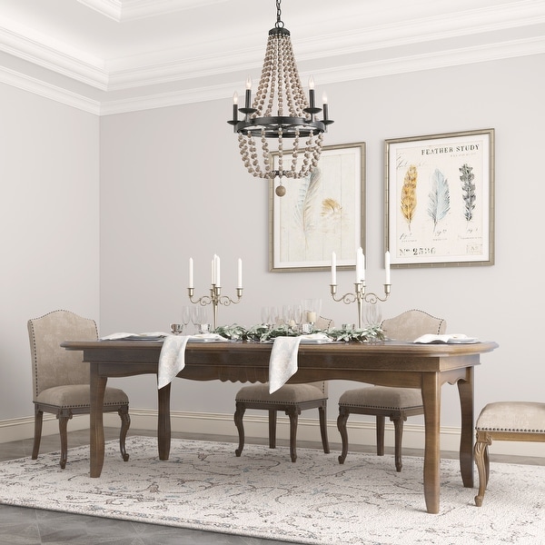 Modern Farmhouse 5-Light Foyer Chandelier with Empire French Country Style/ Bobo Wood Bead Pendant Lighting for Living Room. Opens flyout.