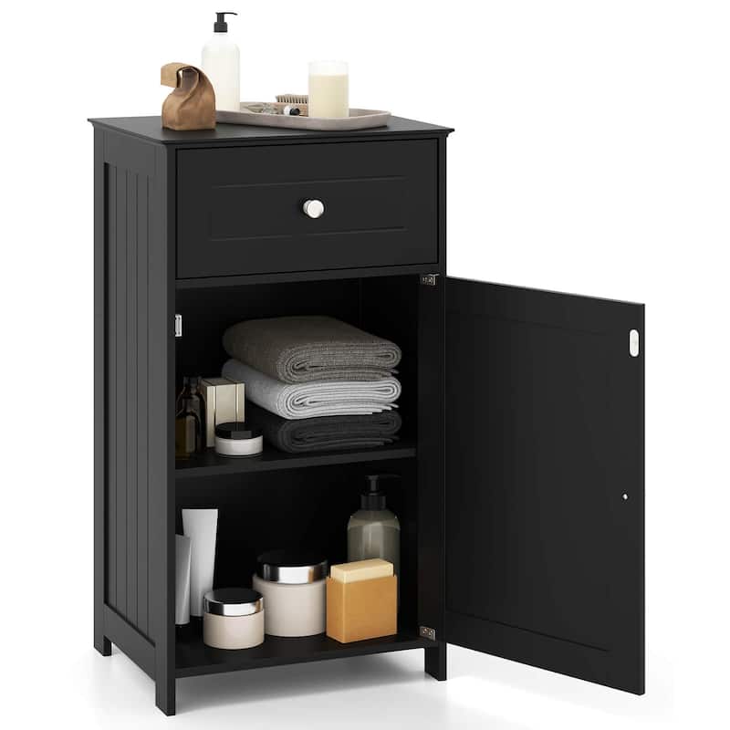 Costway White Floor Storage Cabinet Bathroom Organizer Cupboard Drawer