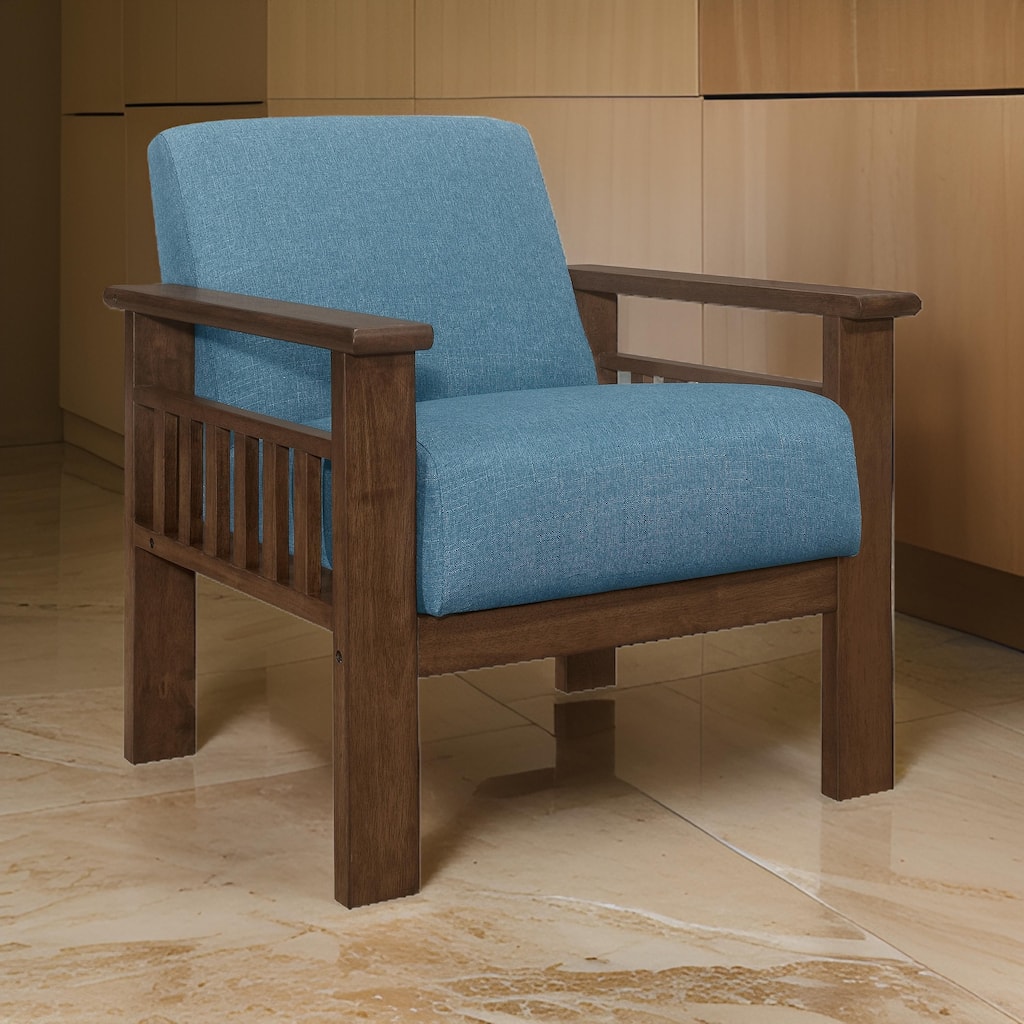 Bella 32 Inch Accent Chair Armchair, Storage Arms, Blue, Solid Rubberwood