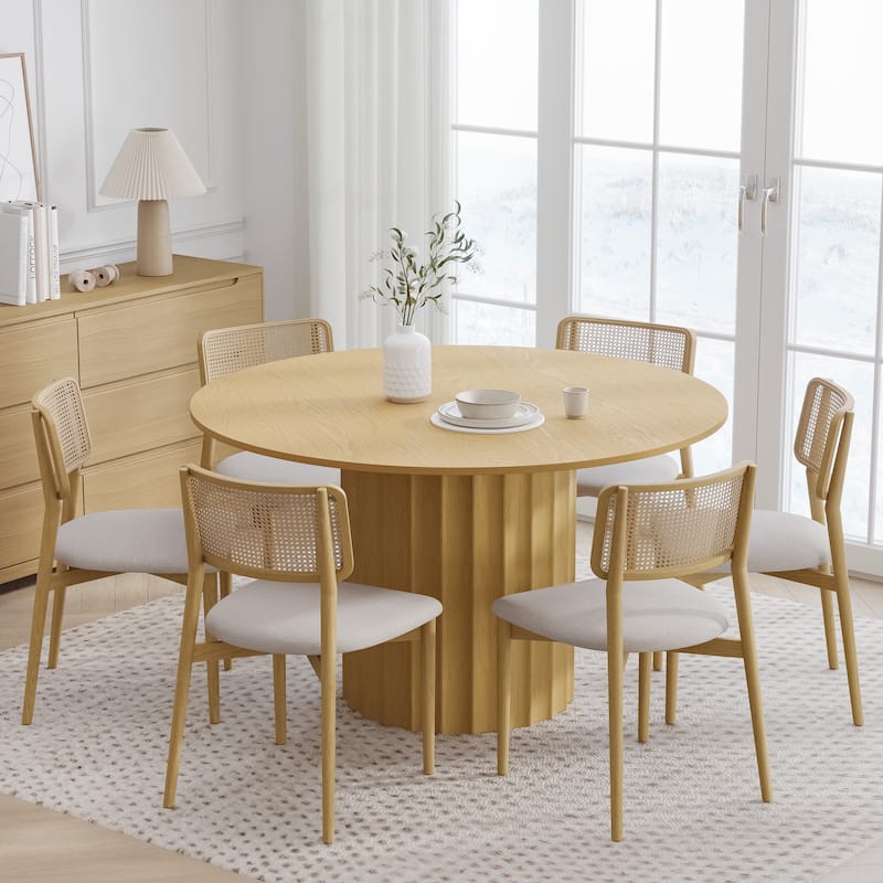 Solid Wood Round Dining Table Kitchen Table for Living/Dining Room Coffee Office - Natural+Natural - 52 in.W x 30 in.H