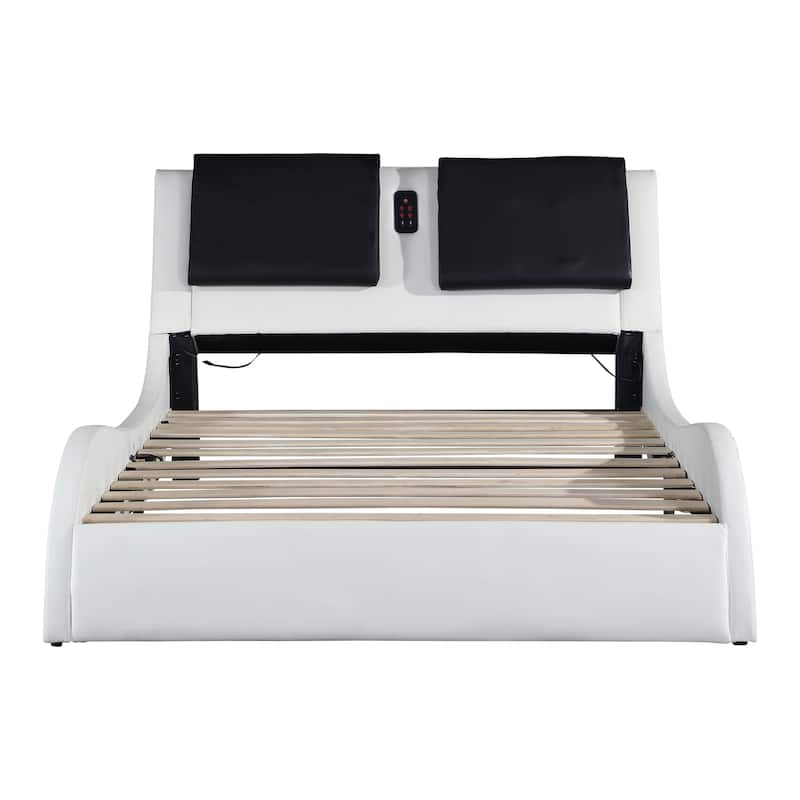 Faux Leather Upholstered Platform Bed Frame Queen Size