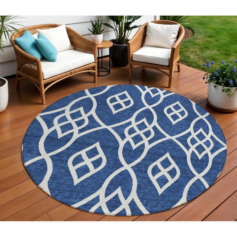 HomeRoots Trellis Transitional Rectangle Outdoor Rug - 8' Round