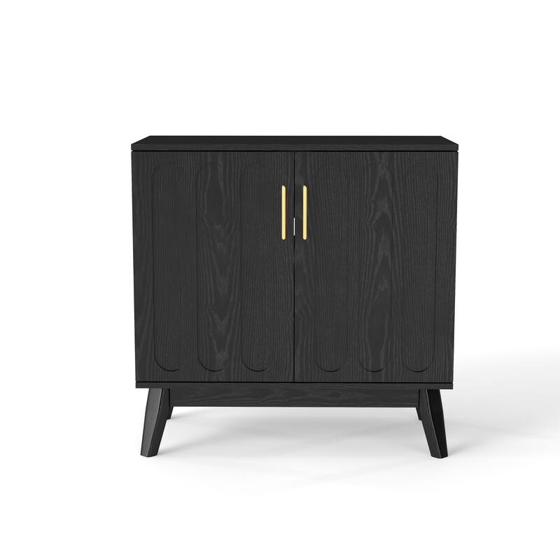 Mid Century Modern Fluted Sideboard Cabinet with Adjustable Shelves, Buffet Cabinet with Storage, Walnut Storage Cabinet