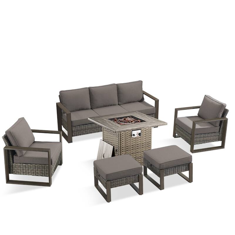 Pocassy 4/6/8PCS Sofa Swivel Chair with Fire Pit Table Set
