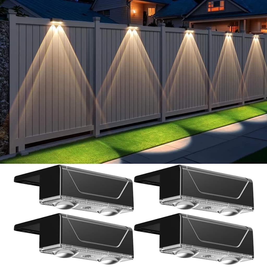 Kanstar Solar Fence Lights Modern IP55 Waterproof 3 Color Modes LED 4 pack - Black