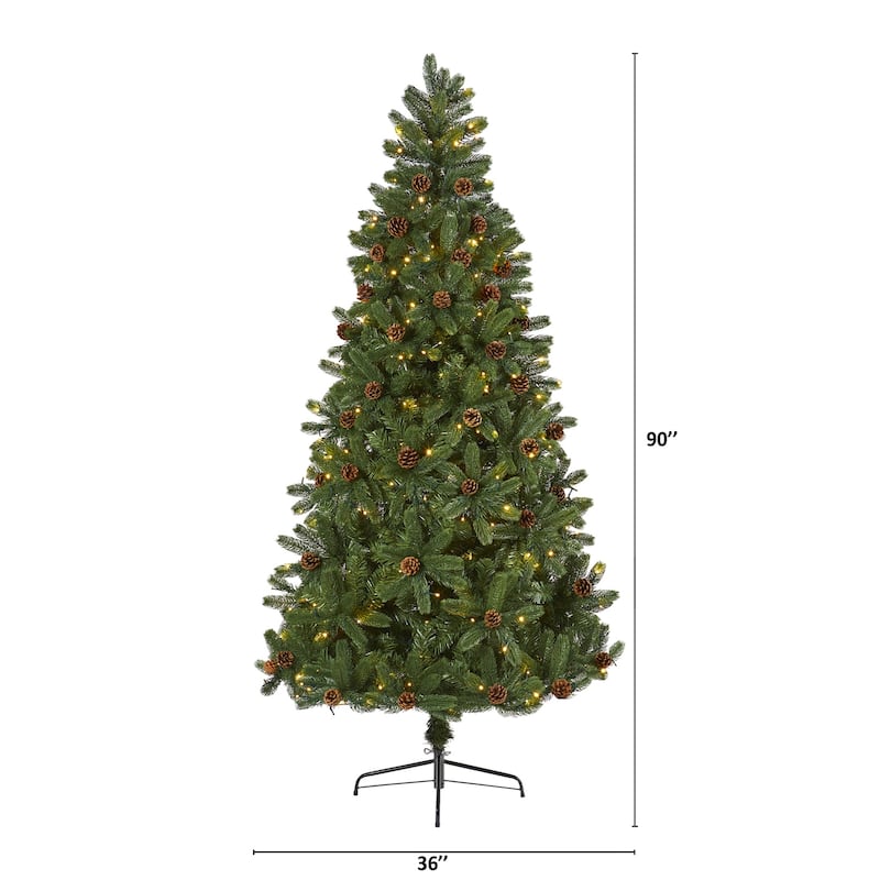 7.5ft Artificial Christmas Tree with Lights - Rocky Mountain Spruce, Pinecone Accents, Holiday Decor - Green - 84