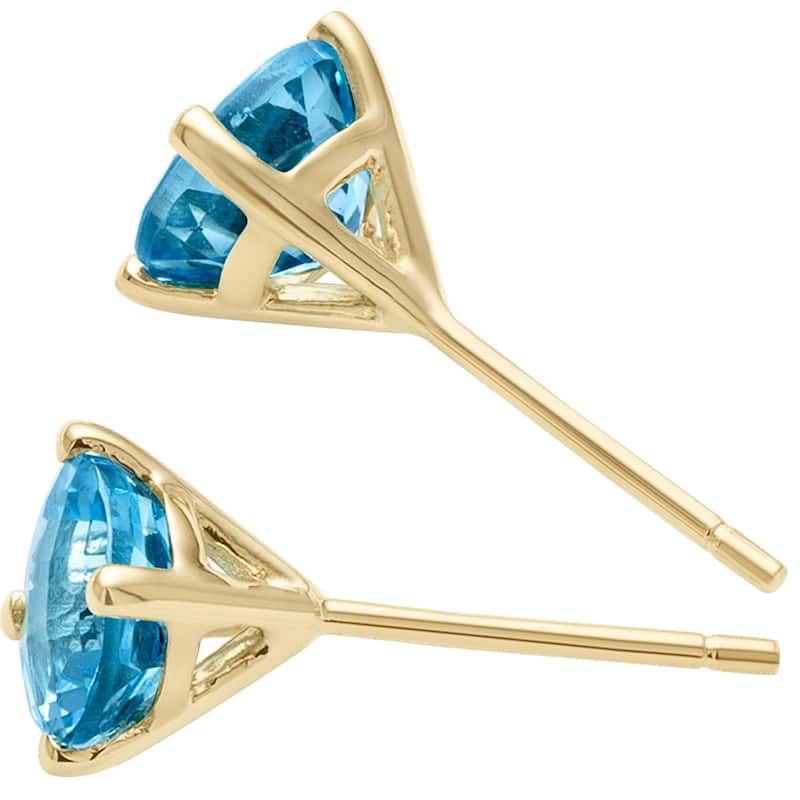 14k Yellow Gold Swiss Blue Topaz Stud Earrings 2.05 ct Round Shape