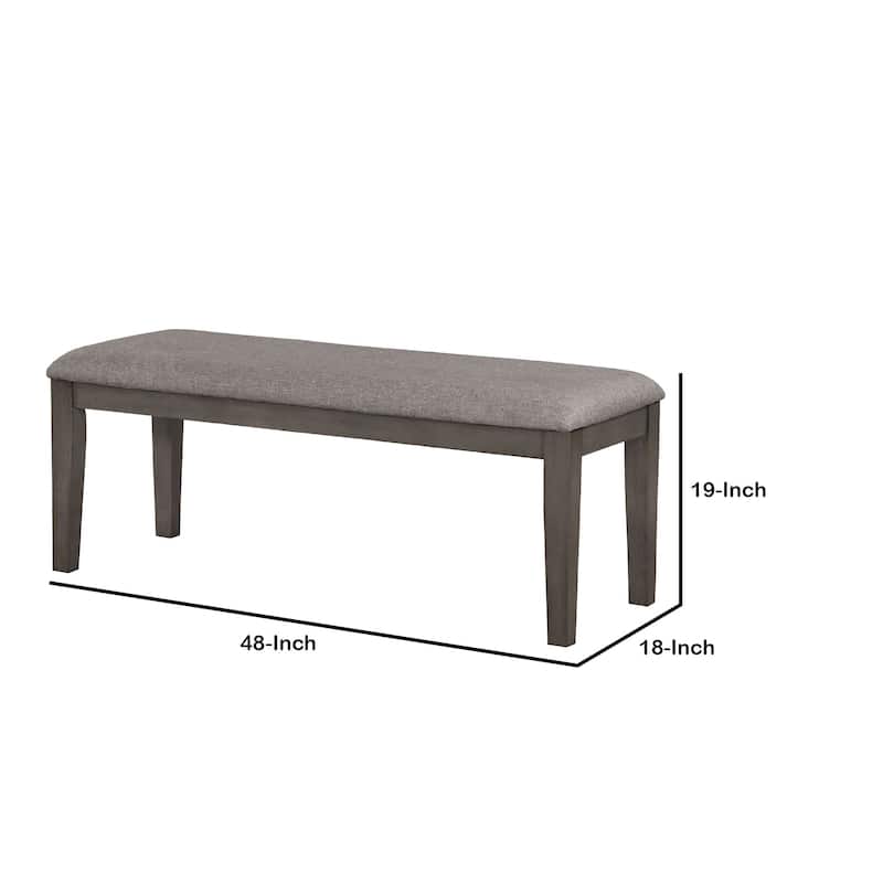 Rectangular Fabric Bench with Wooden Tapered legs, Charcoal Gray
