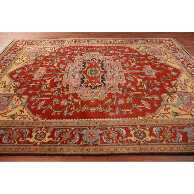 Geometric Heriz Serapi Oriental Area Rug Handmade Red Wool Carpet - 8'10" x 11'10"