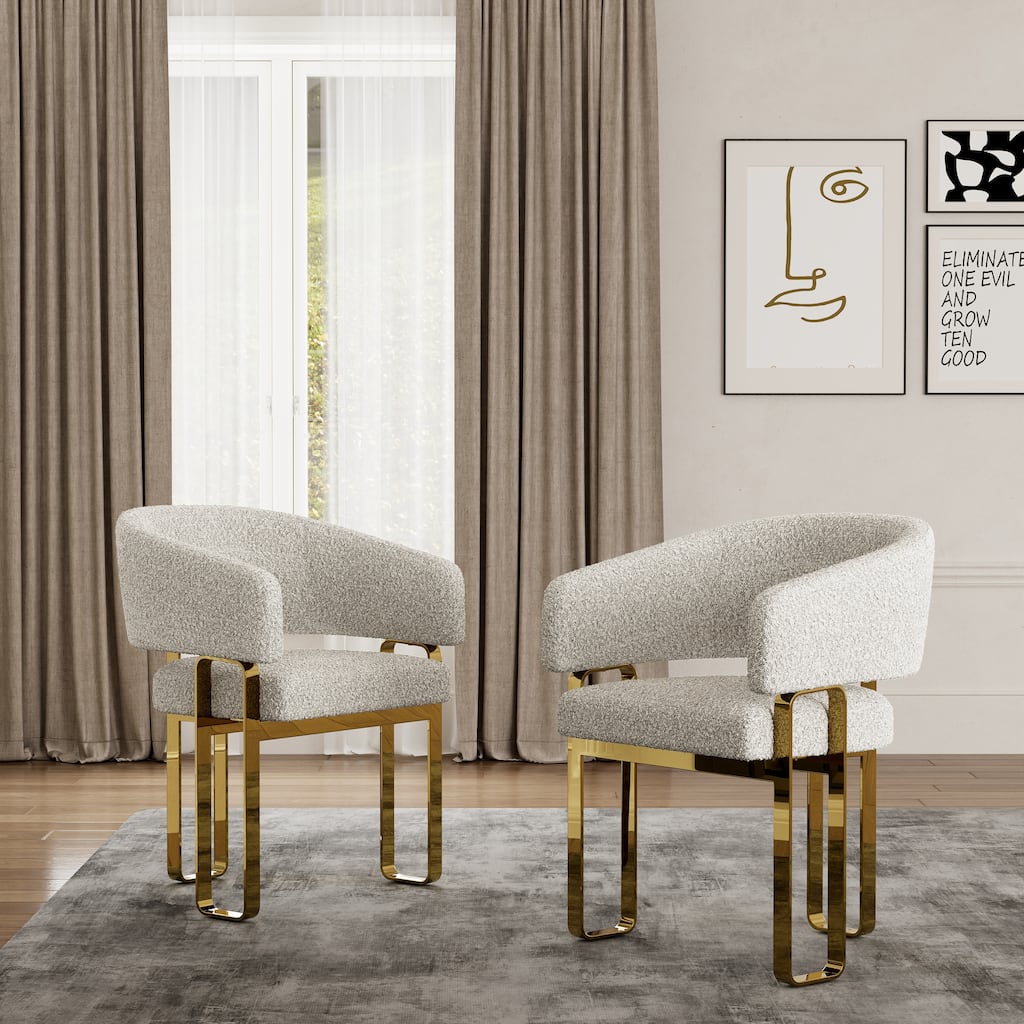 Boucle Upholstered Dining Chairs with Stainless Steel Legs for Dining Room Living Room Bedroom
