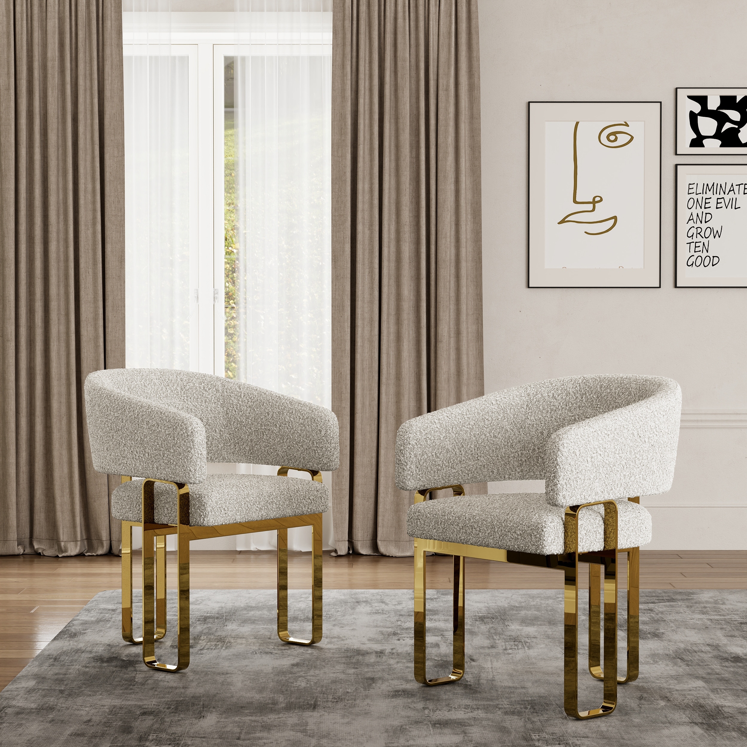 Boucle Upholstered Dining Chairs with Stainless Steel Legs for Dining Room Living Room Bedroom