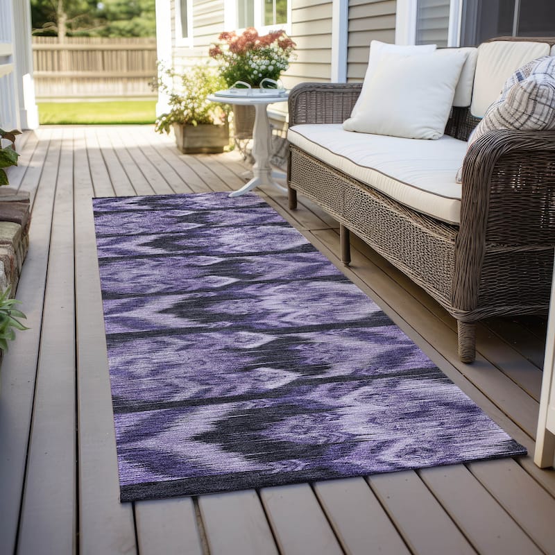 Machine Washable Indoor/ Outdoor Chantille Abstract Boho Rug - Purple - 2'3" x 7'6"