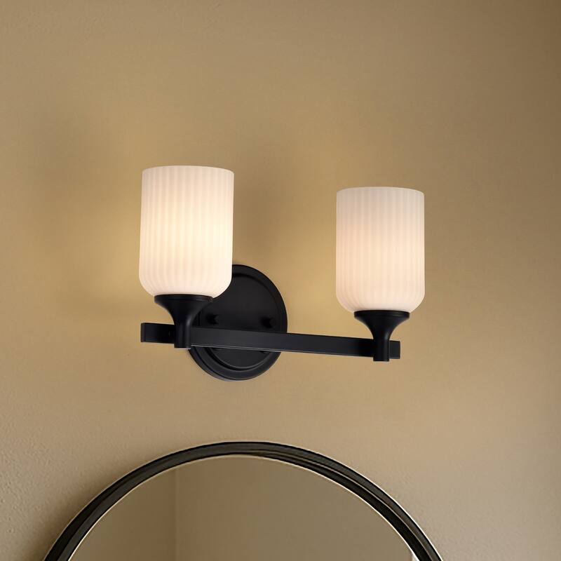 Solara 2 Light Vanity Matte Black Finish Frosted Ribbed Glass - Matte Black