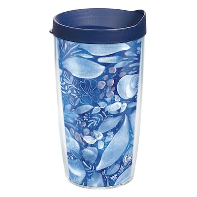 Tervis CreativeIngrid Navy Full Flower Made in USA Double Walled Insulated Travel Tumbler, Classic