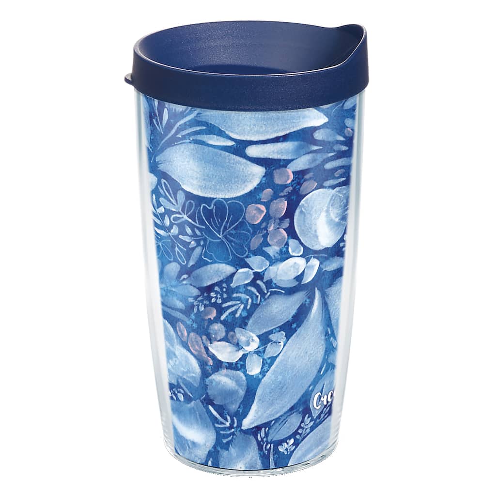Tervis CreativeIngrid Navy Full Flower Made in USA Double Walled Insulated Travel Tumbler, Classic
