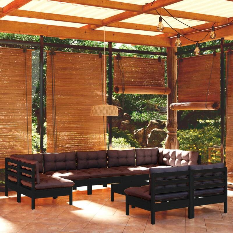 vidaXL Solid Pinewood Patio Lounge Set 11 Piece with Cushions Multi Colors