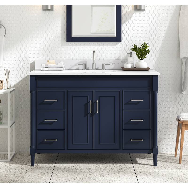 Avanity Bristol 49 in. Bath Vanity in Navy Blue finish and Cala White Engineered Top