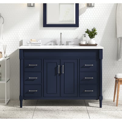 Avanity Bristol 49 in. Bath Vanity in Navy Blue finish and Cala White Engineered Top