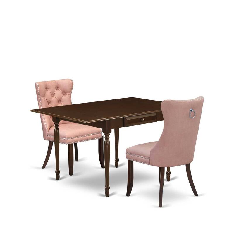HomeStock 3-Pc Mahogany Finish Rectangular Solid Wood Top with Dropleaf Dining Table Set
