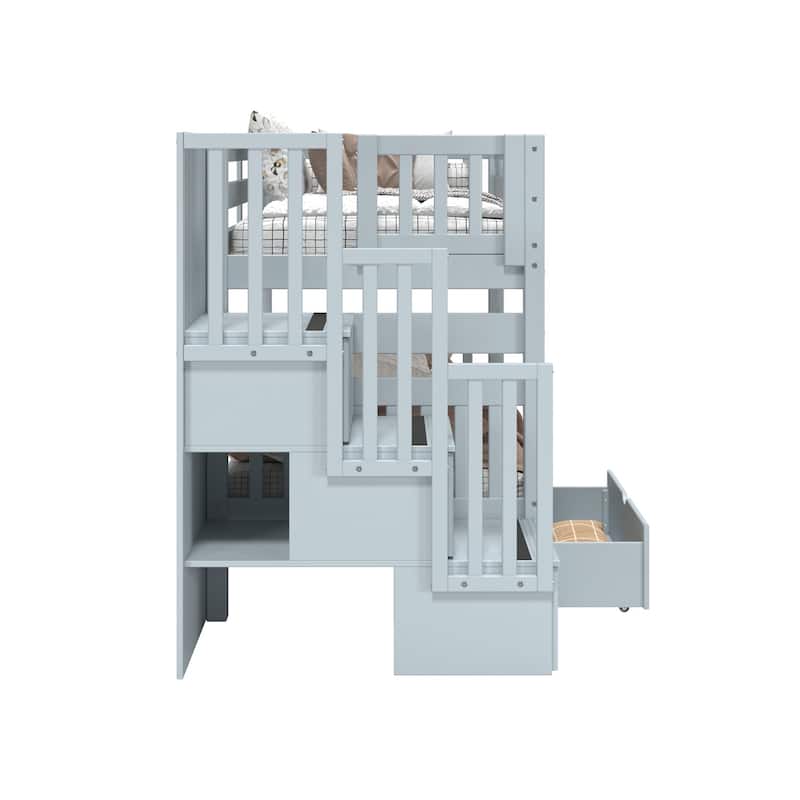 Taylor & Olive Trillium Twin over Twin Stairway Bunk Bed, 2 Drawers