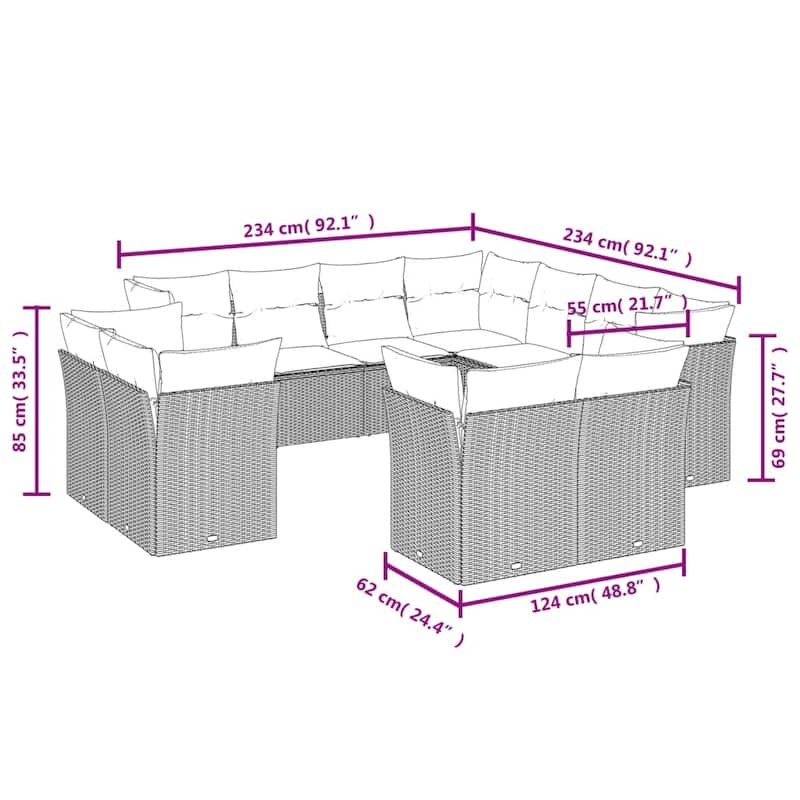 vidaXL 11 Piece Patio Sofa Set with Cushions Black Poly Rattan