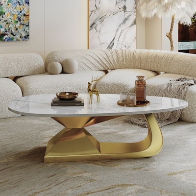 Modern Sintered Stone Coffee Table with Sleek Stainless Steel Base – A Sophisticated and Long-Lasting Centerpiece.
