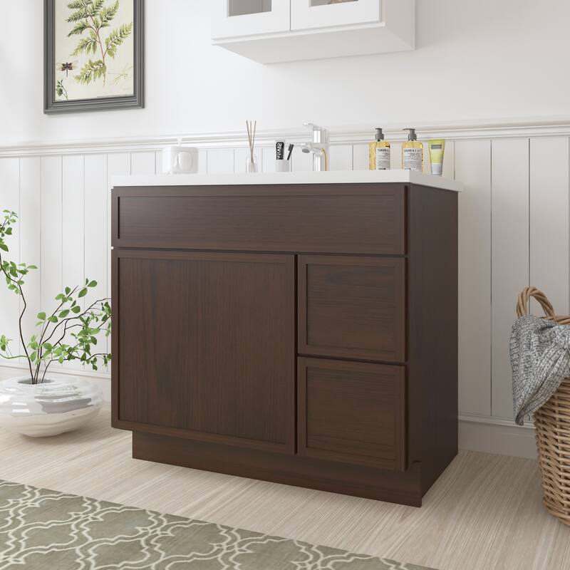 Vanity Art 36" Freestanding Single Base 2 Drawers Storage Cabinet with Soft Close Door