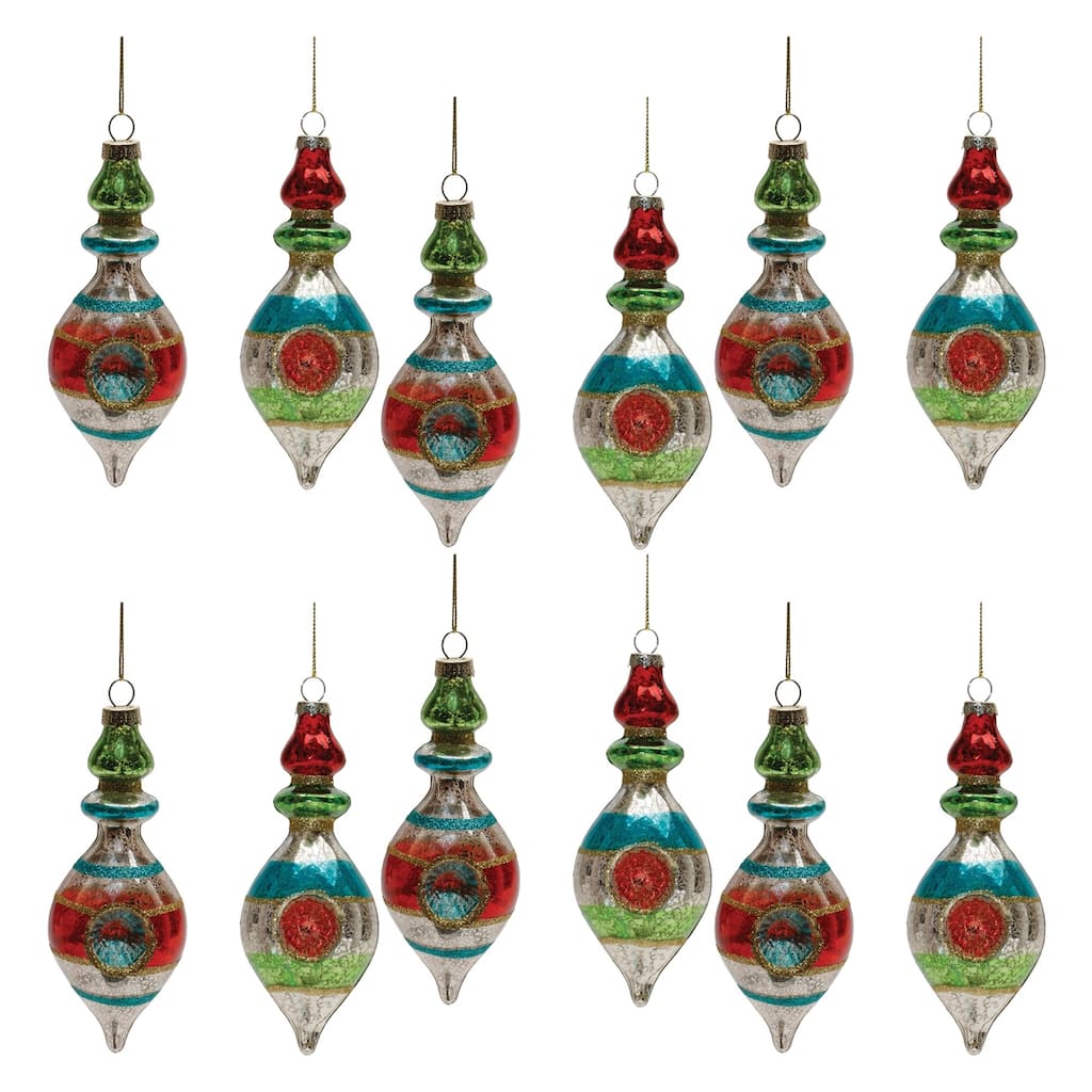 Reflector Glass Christmas Drop Ornaments - 6" - Silver and Red - 12ct