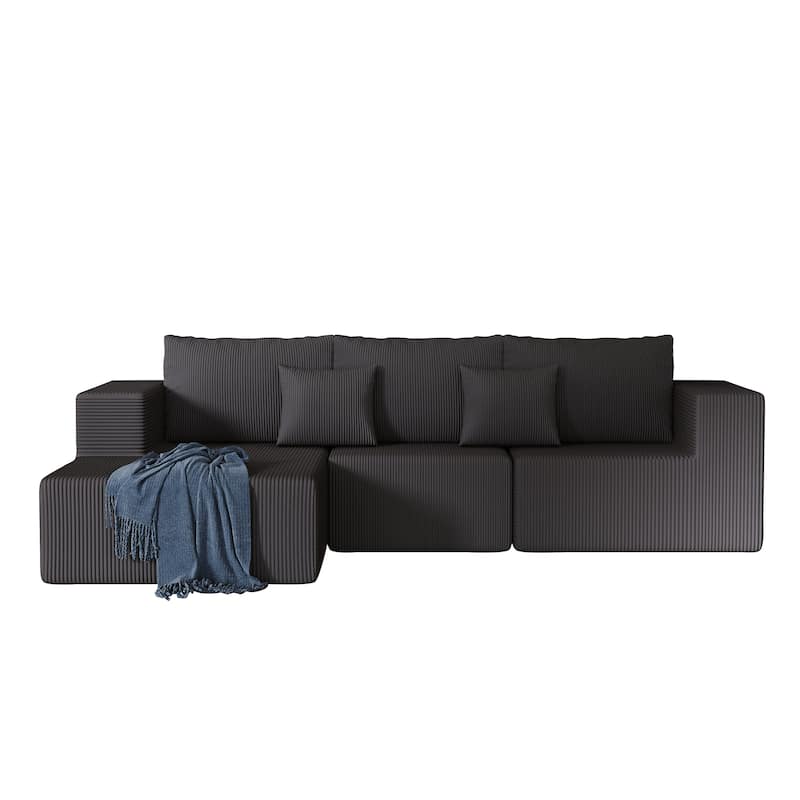 Modern Modular Sectional Sofa with Striped Corduroy and Foam Cushion, for Living Room and Guest Room