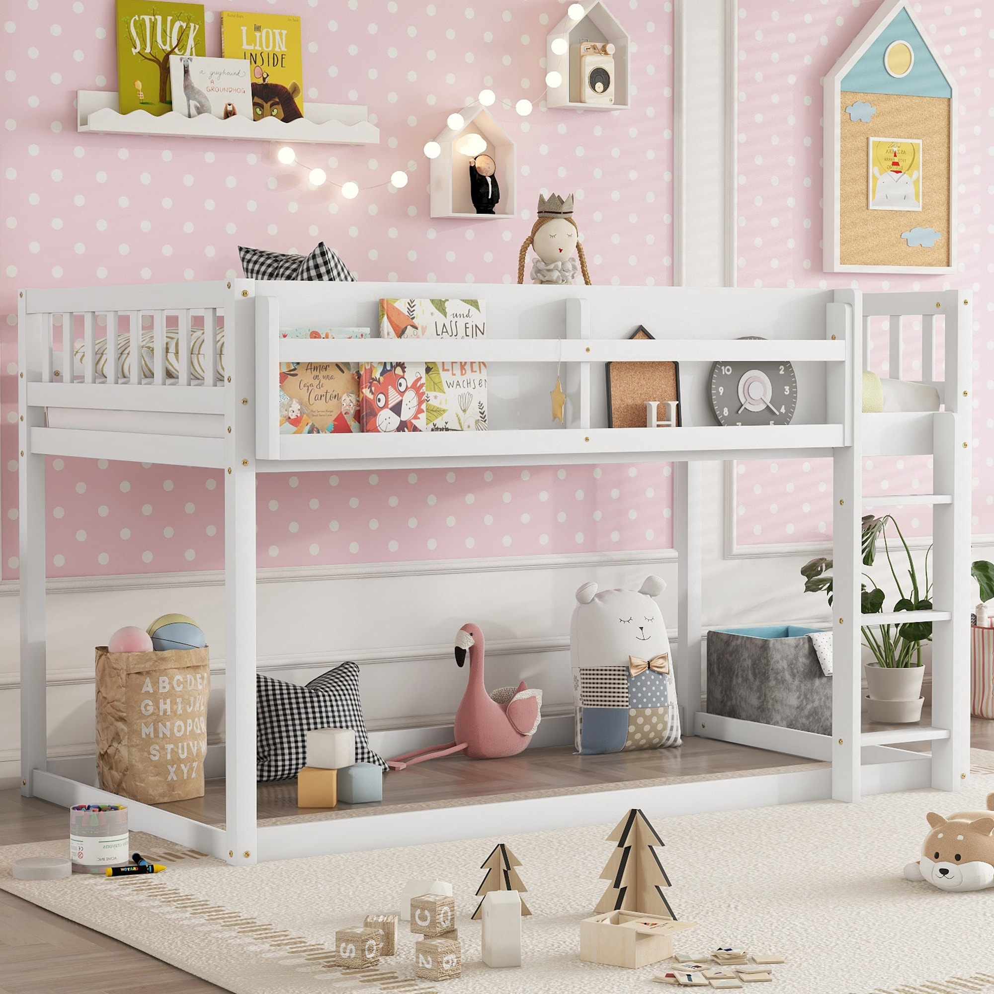 Low Twin Over Twin Bunk Bed with Ladder