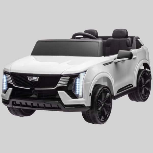 slide 1 of 1, Cadillac Escalade IQ 2025 12V 2-Seater Kids Electric Car with Remote, LED Lights, Music, Spring Suspension White