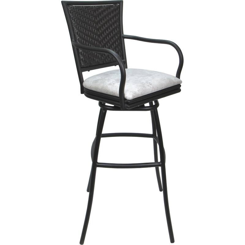 Outdoor Indoor Bar Stool Counter, Extra Tall - Erin with Arms - Ultra Hide White Vinyl - Gray - Counter Height