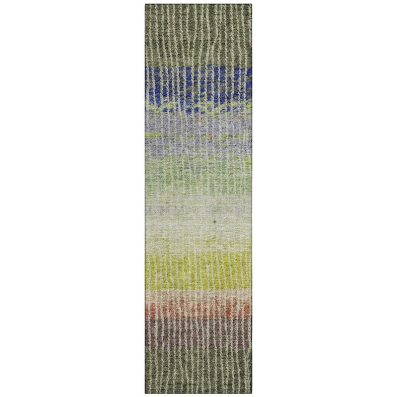 Machine Washable Indoor/ Outdoor Contemporary Stripes Chantille Rug