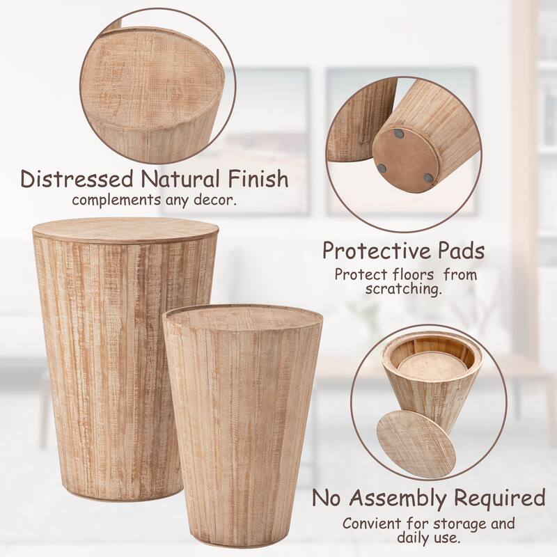 COZAYH Farmhouse Nesting Barrel Side Table, Rustic Space Saving Storage End Table Set, Natural Distressed Finish