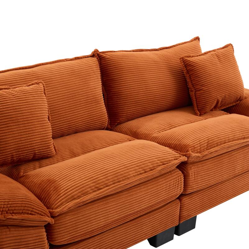 Corduroy Upholstered Loveseat Sofa, 2 Seater Sofa with Pillows, Deep Seat Sectional Sofa with Removable Cushions