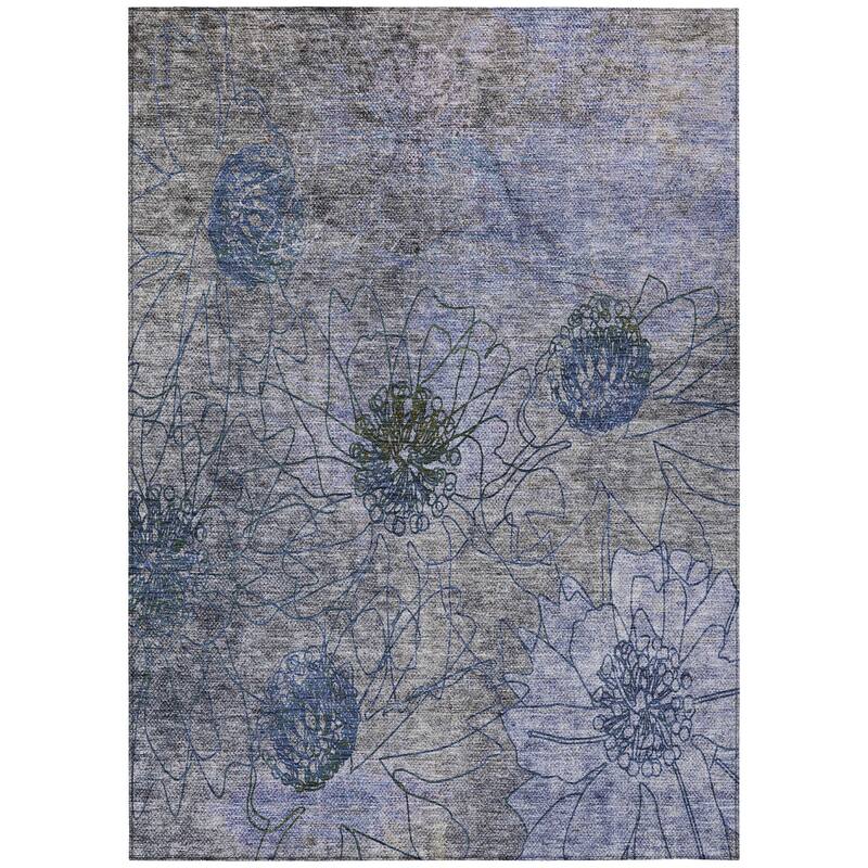 Machine Washable Indoor/ Outdoor Contemporary Floral Chantille Rug