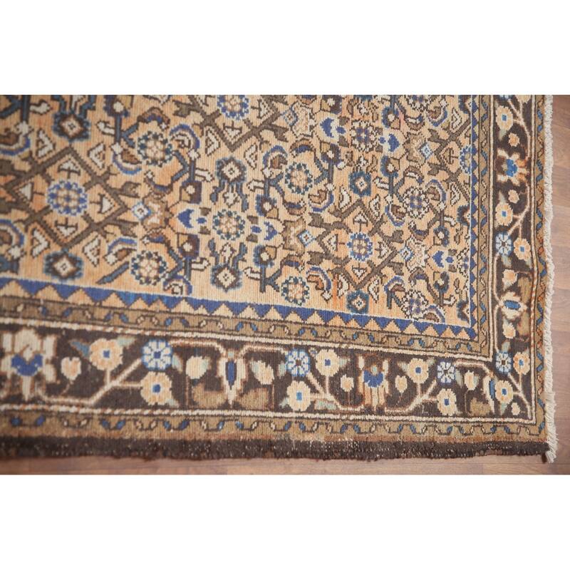Hand Knotted Oriental 100% Wool Carpet Traditional All-Over Oranges & Rust Hamedan Runner Rug - 9' 8'' X 3' 7''