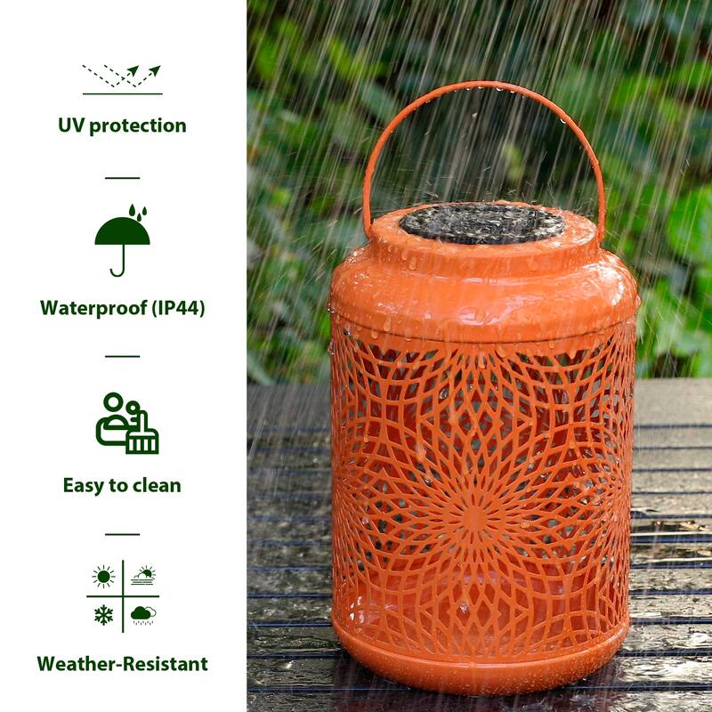Glitzhome Set of 2 Metal Cutout Solar LED Outdoor Waterproof Hanging Lanterns