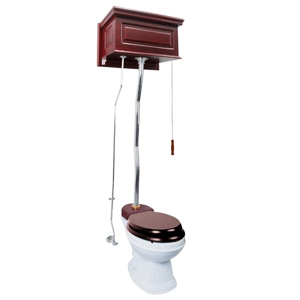 High Tank Pull Chain Toilet Cherry Raised Tank and Elongated White