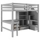 preview thumbnail 10 of 22, Full Size Wood Loft Bed with L-Shaped Desk and Drawers, Space Saving Design Wood Bed Frame with Cabinet and Storage Staircase