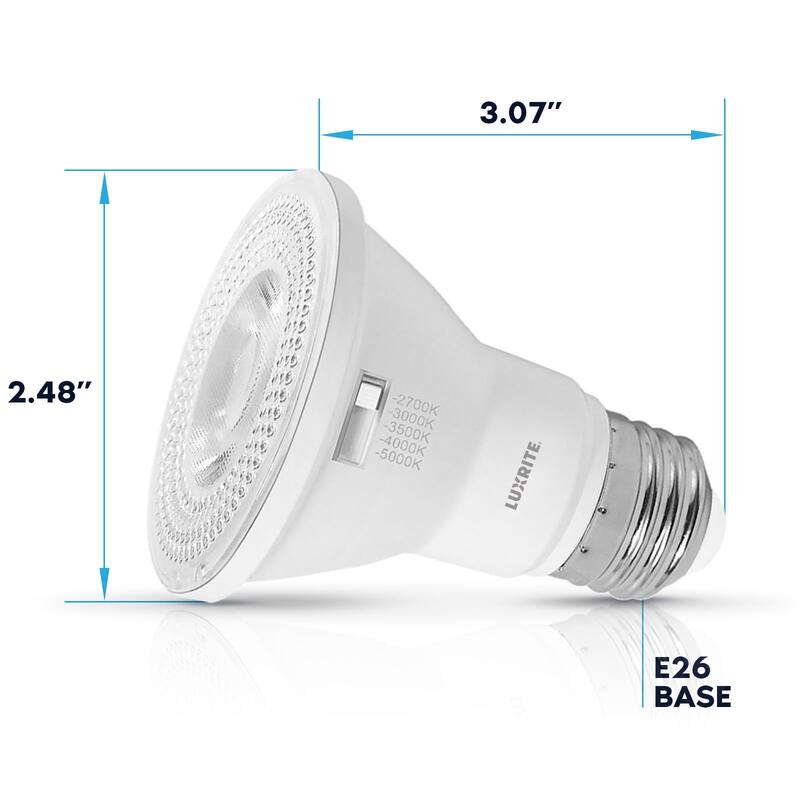 Luxrite PAR20 LED Flood Light Bulb 5CCT 550 Lumens 7W Dimmable LED Spotlight Bulb Damp Rated ETL Listed E26 (12 Pack)