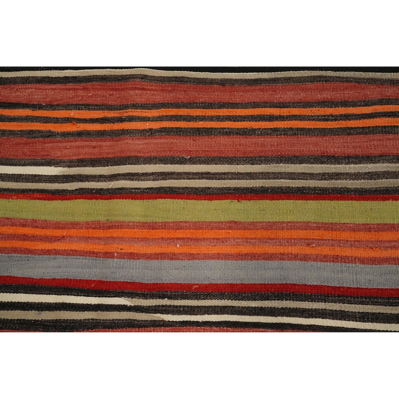 Hand Woven Oriental 100% Wool Carpet Southwestern Geometric Oranges & Rust Kilim Runner Rug - 9' 3'' X 4' 5''