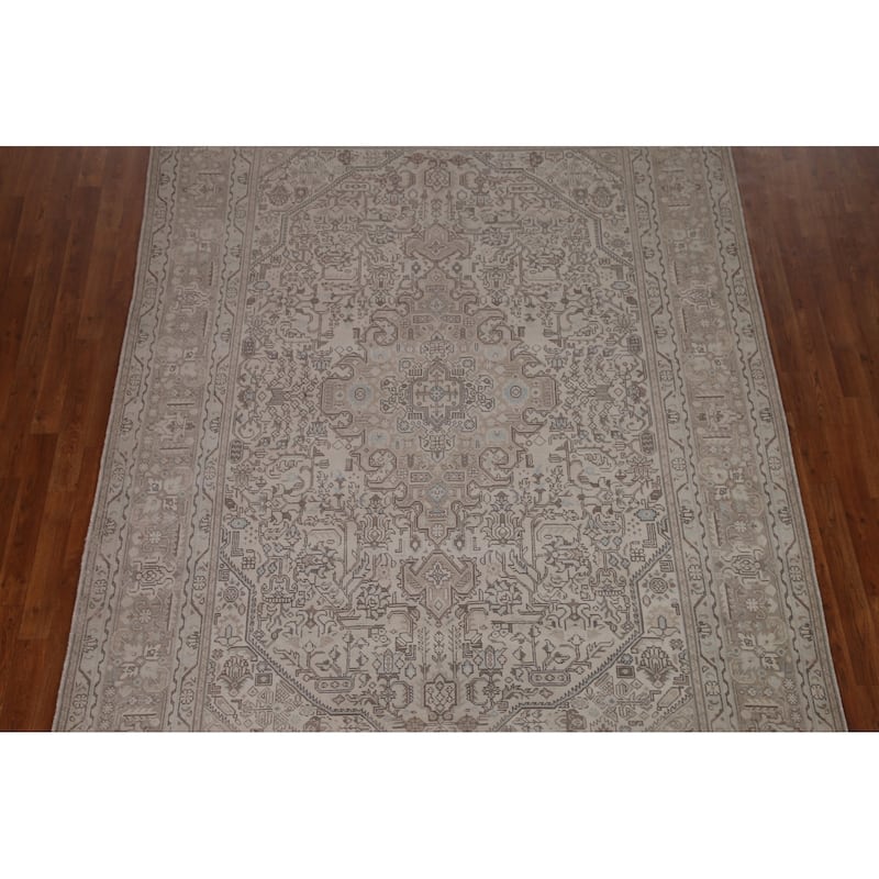 Distressed Tabriz Persian Vintage Area Rug Hand-knotted Wool Carpet - 6'10" x 9'6"