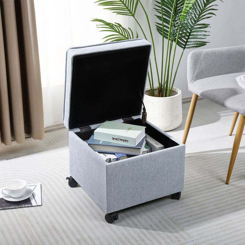 Adeco Square Storage Ottoman 17 inch Footstool