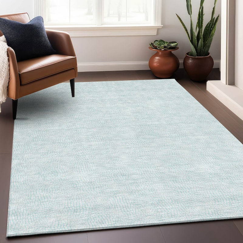 Machine Washable Indoor/ Outdoor Solid Causal Chantille Rug - Sky - 9' x 12'